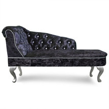 Regent Handmade Tufted Black Crushed Velvet Chaise Longue Bedroom Accent... - £223.81 GBP+