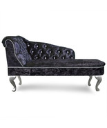Regent Handmade Tufted Black Crushed Velvet Chaise Longue Bedroom Accent... - £223.15 GBP+