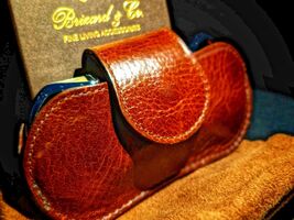 Brizard and Co Brown Antique Saddle Leather cigar case and cutter image 3
