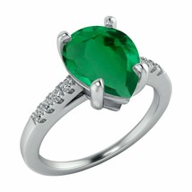 10K Rose Gold Plated 1.60Ct Pear Green Emerald &amp; Diamond Engagement Wedding Ring - £88.22 GBP