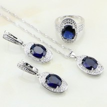 Oval Blue Cubic Zirconia White Crystal 925 Silver Bridal Jewelry Sets For Women  - £19.48 GBP