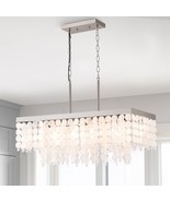 PUUPA Modern Rectangle Chandelier, Natural Capiz Shell Pendant 6 Light N... - $1,396.15 MXN