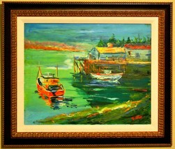 Elliot Fallas! &quot;Work Boats&quot; Framed Original Oil Painting/Canvas/Signed/COA - £361.72 GBP