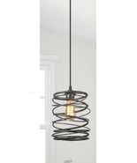 Industrial 1-Light Mottled Black Mini Pendant Chandelier, Cage Light Fix... - $52.24