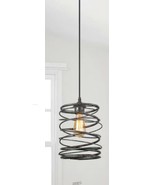 Industrial 1-Light Mottled Black Mini Pendant Chandelier, Cage Light Fix... - £41.07 GBP