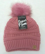 Women&#39;s Winter Warm Cable Knit w/ Faux fur Pom Soft Stretchy Beanie hat Blush #L - £9.02 GBP