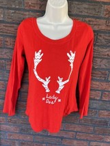 Red Long Sleeve Sleep Shirt Small Lady Doe Antlers Top Blouse Jersey - £6.54 GBP