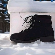 St Johns Bay Yukka Ankle Booties Black Fabric Corduroy Hem Lace Up Women... - $519.58 MXN