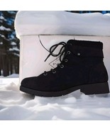 St Johns Bay Yukka Ankle Booties Black Fabric Corduroy Hem Lace Up Women... - $38.07 CAD