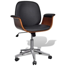  Office Chair Black and Brown Faux Leather, Bent Wood, Chromed Iron - $431.49 CAD