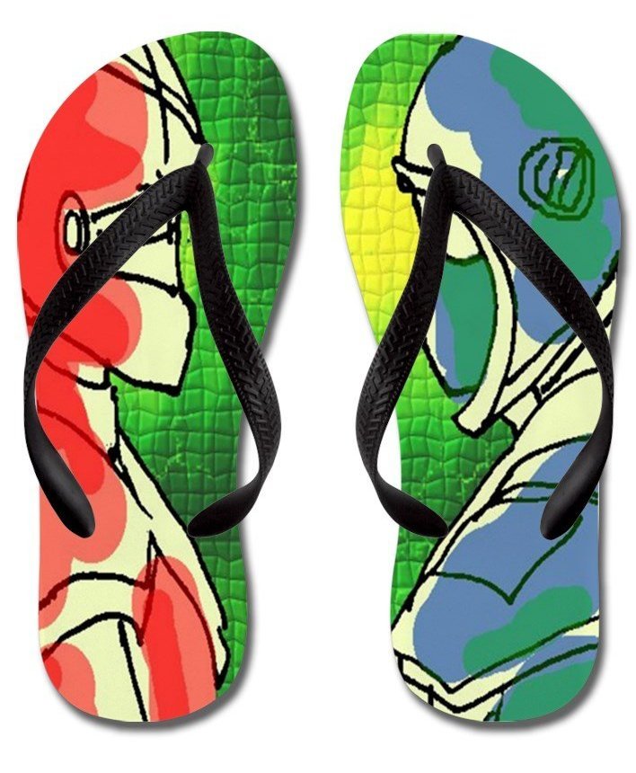 Robots in Love Flip Flops with Black Straps - Women's