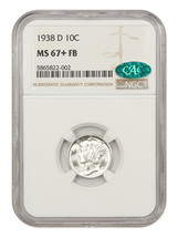 1938-D 10C NGC/CAC MS67+FB - £597.55 GBP