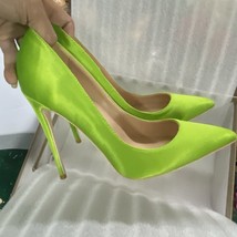 Ame null women s high heels comfortable elegant light green satin pointed shoes 8 cm 10 thumb200