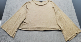 Topshop Sweater Womens Sz 10 Brown Cropped Heavyweight Metallic Long Slit Sleeve - $23.05