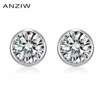 925 Sterling Silver Round Stud Earring For Woman Man White Sona Simulated Earrin - £12.34 GBP