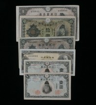 1930-1951 Japón 6-Notes Juego Imperial &amp; Moderno Japonés Billetes, 1-100 Yen - £43.33 GBP