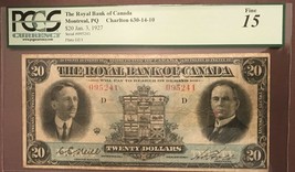 The Royal Bank of Canada 1927 $20 Graded Fine 15 Only 32 of this bill on... - $787.27