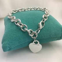 8.75&quot; Large Tiffany Blank Heart Tag Charm Bracelet Plus Size Full-Figured Curvy - £228.16 GBP