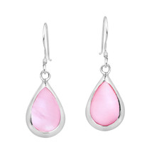 Simple Elegance Sterling Silver Teardrop Pink Shell Inlay Dangle Earrings - £13.32 GBP