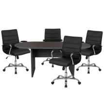 5 Piece Rustic Gray Oval Conference Table Set with 4 Black and Chrome - $948.99