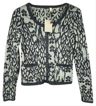 Anthropologie Leopard Sparkle Cardigan Medium 6 Silver Gray Black Bling Sweater - £55.35 GBP
