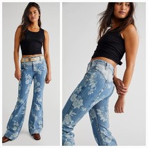 New Free People WTF Naomi Printed Flare Jeans  $178 SIZE 26 Sky Combo Hi... - £53.80 GBP