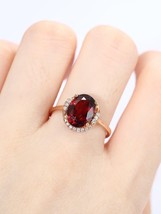 2Ct Oval Cut CZ Red Garnet Solitaire Engagement Ring 14K Rose Gold Finish - £117.22 GBP