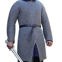 Round Riveted With Flat Washer Chainmail shirt 9 large Size full sleeve ... - £186.54 GBP