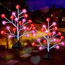 Upgraded 2 Pack 40LED Solar Valentines Decorations Outdoor Heart Stake Lights Ro - £29.08 GBP