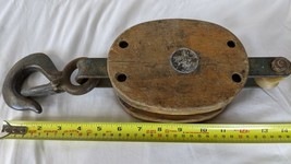 Vintage 3&quot; Pulley Single Sheave Wood Shell Block for 5/8 and 3/4&quot; Rope - $44.99