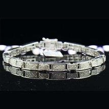 1.10 Ctw Real Moissanite 14K White Gold Plated Tennis Link Men&#39;s Bracelets 8.50&quot; - £134.11 GBP