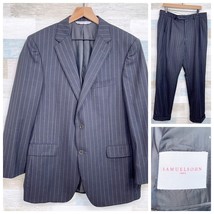 Samuelsohn Wool Beckett Super 120s Suit Charcoal Gray Stripe Mens 42R 34x30 - £255.16 GBP