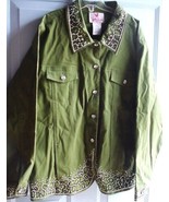 Quacker Factory Women&#39;s Beaded Olive Green Jacket XL Cotton Spandex NWOT - £36.16 GBP