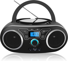 Portable Radio CD Player Boombox with Bluetooth &amp; FM Radio, USB Port, AUX Input, - £59.30 GBP