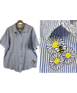 Country Store Seersucker Top Blue White Stripe Button Up Grandmacore Coa... - $673.19 MXN