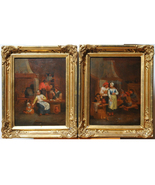 17C baroque Dutch pair antique oil paintings on wood Fine genre scenes i... - £2,768.39 GBP