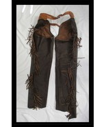Mike Strong Leather Fringed Brown Riding Chaps 26-35 Waist Large Ladies - $247.22 CAD