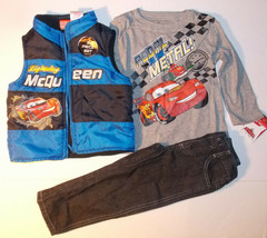 Disney Cars Toddler Boys 3pc Outfit Vest Long Sleeve Shirt Pants Size 24M NWT - £15.12 GBP