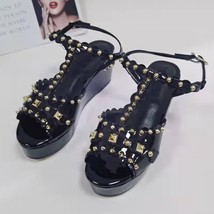 Gold Rhinestone Sandals Woman Open Toe Mixed Color Diamond Rivet Platfrom Wedges - £119.73 GBP