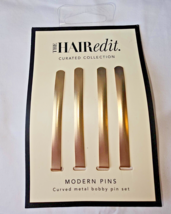 The Hair Edit Gold Bobby Pin Set 4 Pack Curved Metal Modern Pins New - $10.22