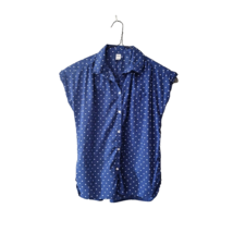 Old Navy Blouse Blue White Women Curved Hem Polka Dots Button Up Size Small - $30.15