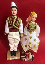 New Albanian Set Girl Boy DOLLS-TIRANA-ALBANIA Handcraft Folk Costume CLOTH-33CM - £27.37 GBP