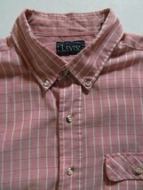 Vintage Levis Big E Pink Checks Short Sleeve Button Front Cotton Blend Shirt L - £22.11 GBP