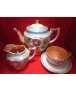 Tea set luster ware Japan birds decor cup saucer creamer sugar 8 pcs [30J] - $39.60