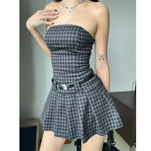 Y2K Plaid A shopping center Gothic strapless dress garbage sexy straples... - £17.40 GBP