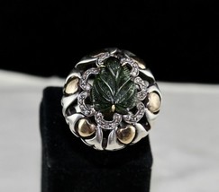 Antique Green Tourmaline Carved Diamond 18k Gold Silver Cocktail Victorian Ring - £324.23 GBP