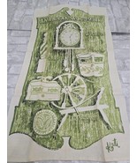 Vtg Linen Tea Towel American Woodwook Signed Kati 29x16&quot; Clock Wheel Gre... - $31.44 CAD