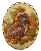 Vintage Victorian Couple Brooch Signed Fragonard 1.5. x 1.25&quot; Oval No Pin - £7.40 GBP