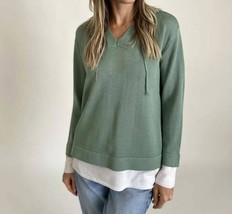 Six/fifty Abigail V-Neck Pullover Hoodie Sweater Gree - $27.72+