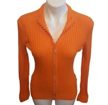 Small Orange Long Sleeve Cardigan Sweater Bling Zipper Front Halloween - £17.45 GBP